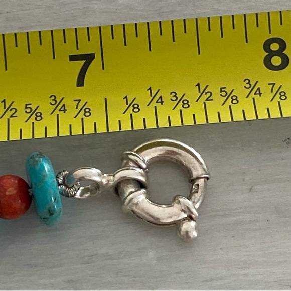 Chunky real Pearl bracelet 925 Sterling silver large clasp turquoise, coral bead - Picture 9 of 9